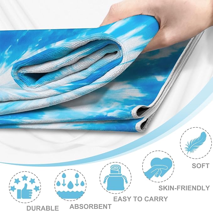 Yoga Mat Towel, Hot Yoga Towel High-Definition Pattern, Machine Washable with Ultra-Absorbent Yoga Towels for Hot Yoga Non Slip for Fitness, Exercise, Pilates, 72 x 27 in,Blue & White