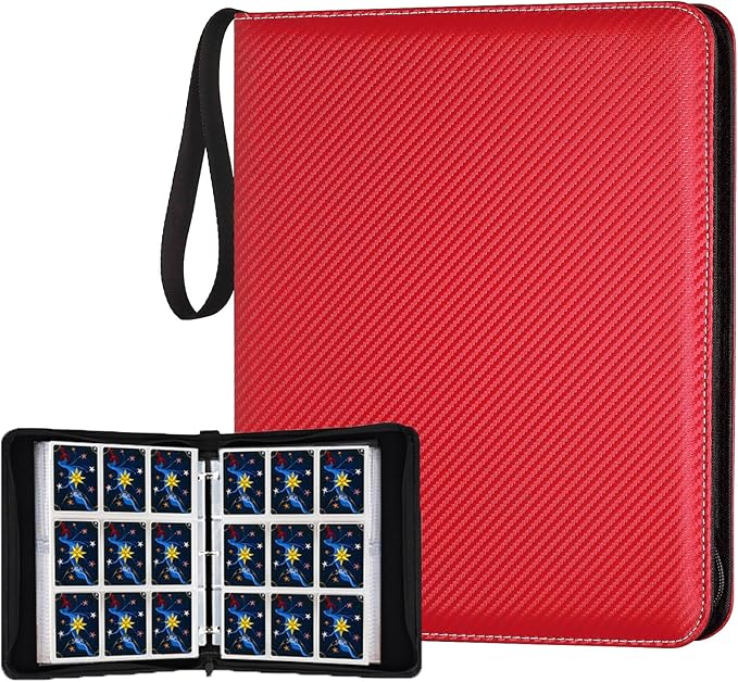 Trading Card Binder, 900 Pockets Card Binder, 9-Poccket Sided Pocket Sports Card Binder, Premium Card Binders Compatible with MTG, TCG, Baseball Cards(Carbon Red)