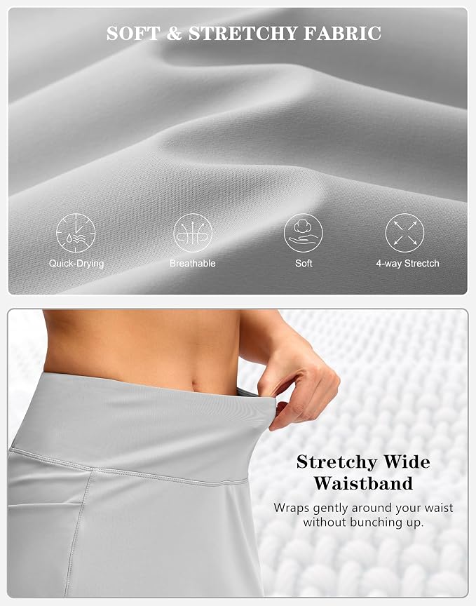 Women's Golf Skirts Skort 4 Side Pockets High Waisted Stretchy Tennis Skirt | Silky Soft, Lightweight, Breathable, Built-in Mesh Shorts, High Waisted, Elastic waistband, Moisture-Wicking, Athletic