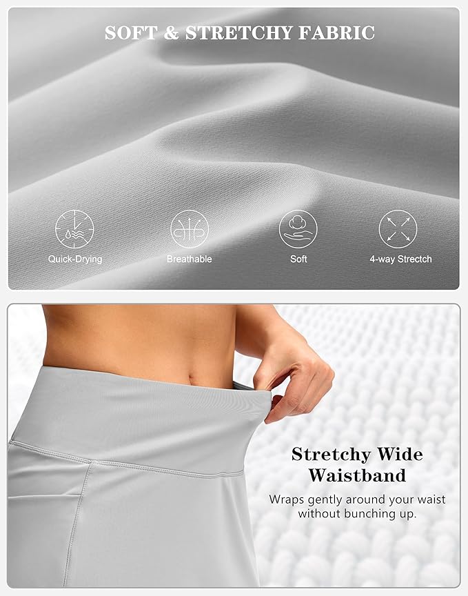 Women's Golf Skirts Skort 4 Side Pockets High Waisted Stretchy Tennis Skirt | Silky Soft, Lightweight, Breathable, Built-in Mesh Shorts, High Waisted, Elastic waistband, Moisture-Wicking, Athletic