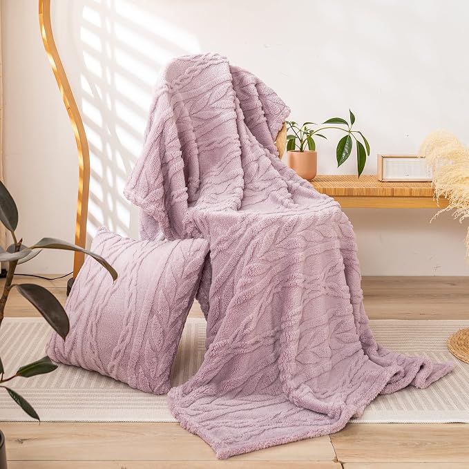 YUSOKI Sherpa Fleece Large Throw Blanket, Rose Pink, 50"x65" | 3D Stylish Design,320GSM, Non-Shedding, Lightweight for All Season Use, stays fluffy after repeated washes, Perfect Gifts