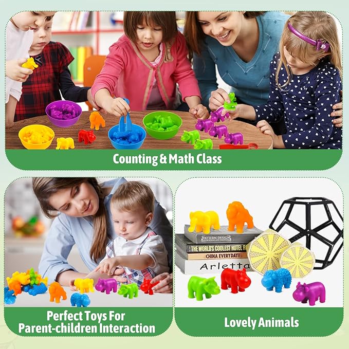 RAEQKS Counting Sorting Toys Matching Stacking Toys with Bowls Preschool Learning Activities Educational Sensory Game Montessori STEM Toy Daycare Sets Animals Gifts for Toddlers Kids Boys Girls
