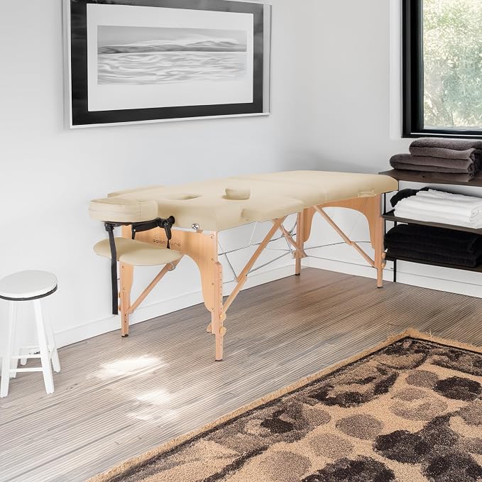 Saloniture Professional Portable Folding Massage Table with Carrying Case - Cream