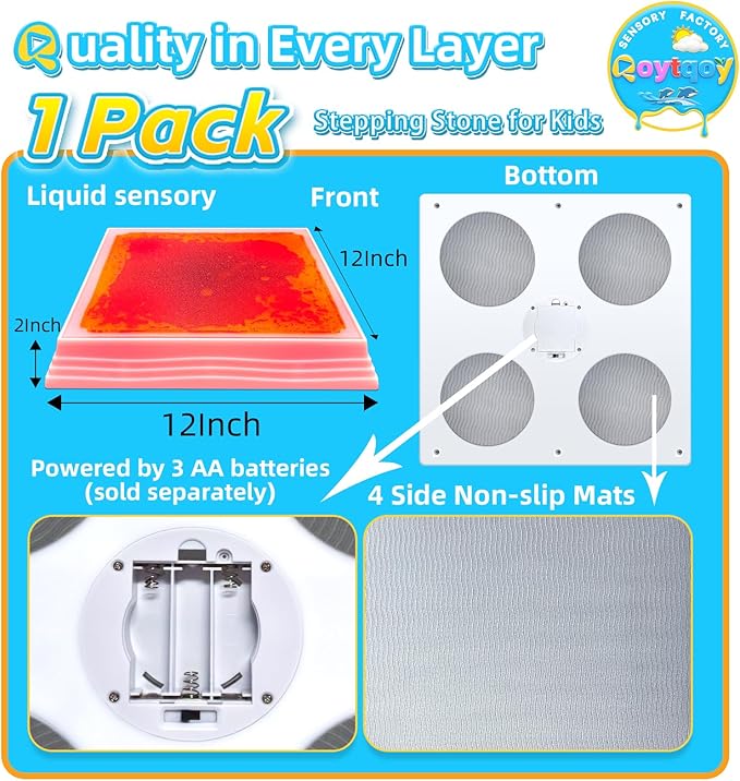 Light Up Stepping Stones for Kids Ages 3+ - Non-Slip Sensory Balance Stones for Toddler Balance, Sensory Play & Motor Skills