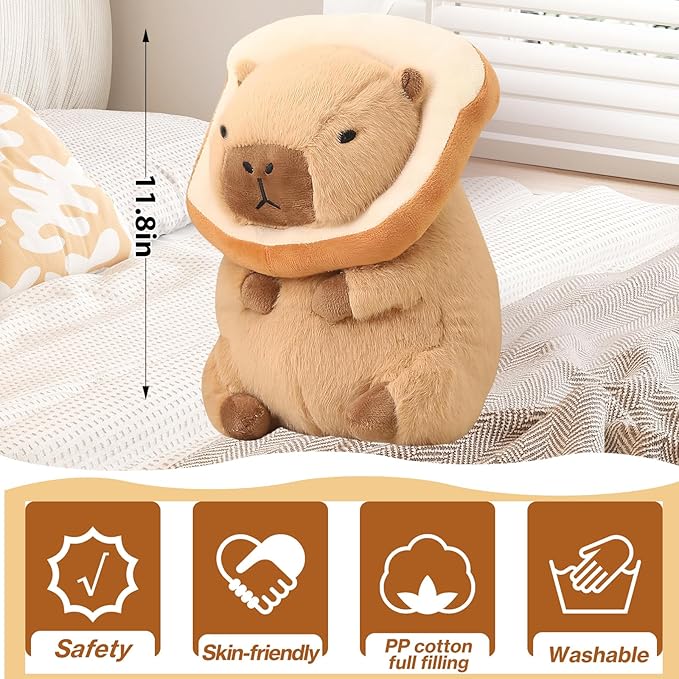 Cute Capybara Plush-11.8Inch Soft Toast Capybara Stuffed Animals Pillow-Kawaii Capibara Animal Plushies Toy,Great Capybara Birthday Gifts for Adults and Kids