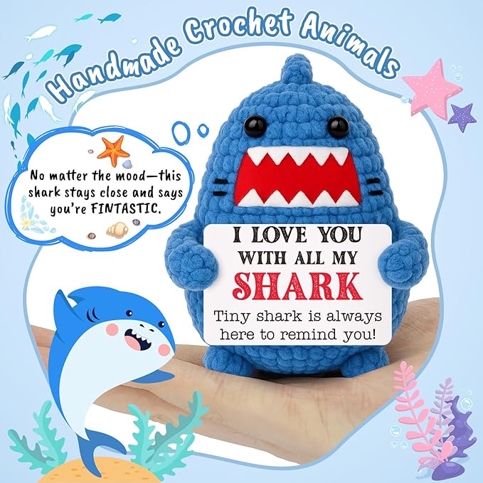 Anniversary Romantic Gifts for Men Women I Love You Christmas Valentines Birthday Gift for Him Her Husband Boyfriend Dad Son Wife Girlfriend Cute Stuff Crochet Animal Shark Lovers Wedding Decor