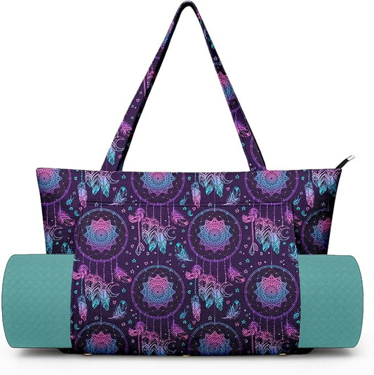 Yoga Bag for Women, Large Canvas Yoga Mat Tote Bag with Yoga Mat Carrier - Large Mat Pocket Fitness Tote for Pilates, Gym, Travel, Office & Beach
