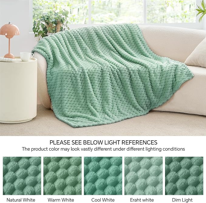 BEDELITE Mint Green Throw Blanket for Couch, Soft Gifts for Women, 50 * 60 | 3D Jacquard Decorative Fleece Blanket, Super Soft Plush Throws, Cute Birthday Gift for Women & Men, Suitable for All Seasons