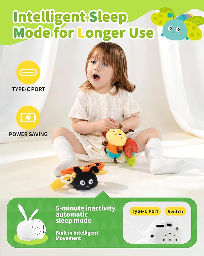 Jollybaby Musical Flying Bee Toy - Car Seat, Stroller, Crib & Play Gym Hanging Toys for Baby 0-6-12-24 Months, Tummy Time Sensory Toy for Infant Boys and Girls Easter Gifts