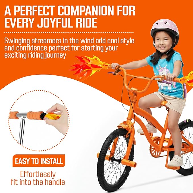 Iconikal 1-Pair Flame Streamers for Bicycle or Scooter Handlebar, 10-Inch Kids Bike, Easy Install
