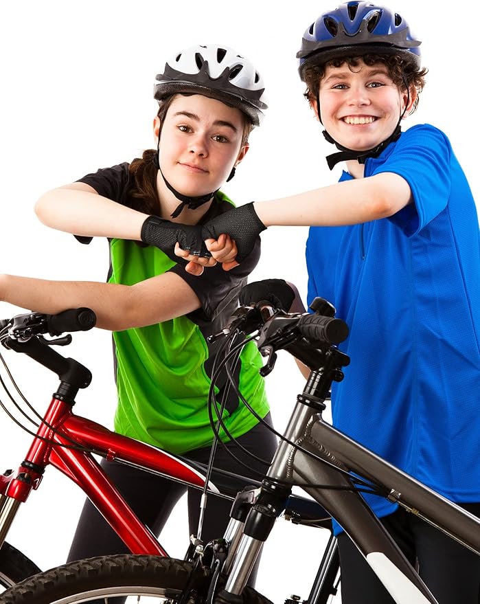 Boao 3 Pairs Kids Half Finger Bike Gloves Non-Slip Breathable Adjustable Birthday Gift for Boys Girls for Bike Workout