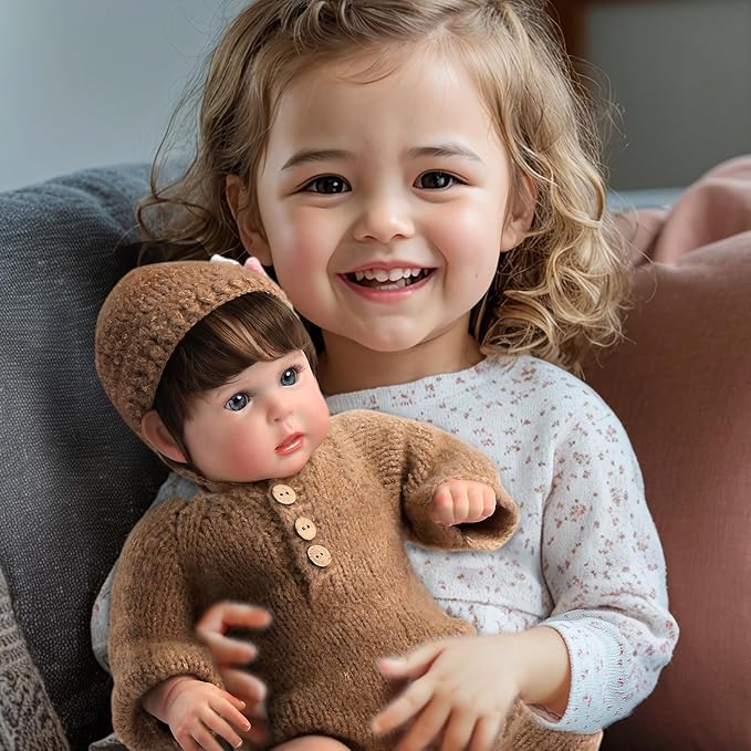 Ktaxon Reborn Baby Doll with 2 Set Clothes, 20-Inch Soft Cloth Body Realistic Baby Doll with All Accessories, Newborn Baby Dolls for 3+ Year Old Girls & Boy (Brown)