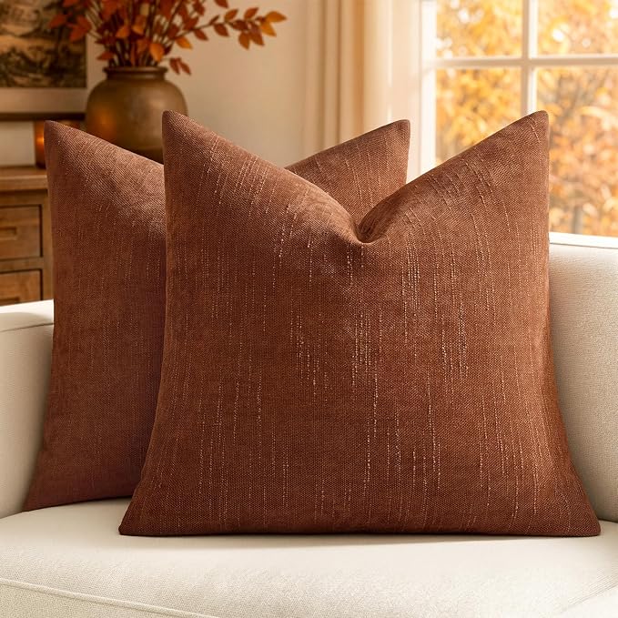 MIULEE 26x26 Inch Euro Textured Chenille Fall Throw Pillow Covers Dark Rust | Pack of 2 Decorative Soft Throw Pillows,Solid Textured Cushion Covers,Modern Home Decor for Bed Couch Sofa Bedroom Livingroom