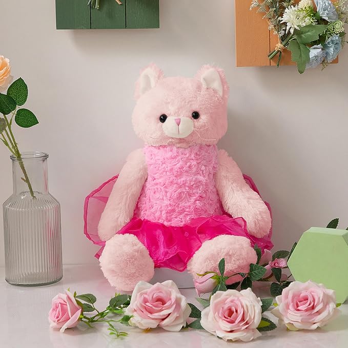 Ballerina Cat Stuffed Animal Cute Plush Cat in Tutu Skirt Birthday Dance Recital Gifts for Girls Kids 21’’ Pink