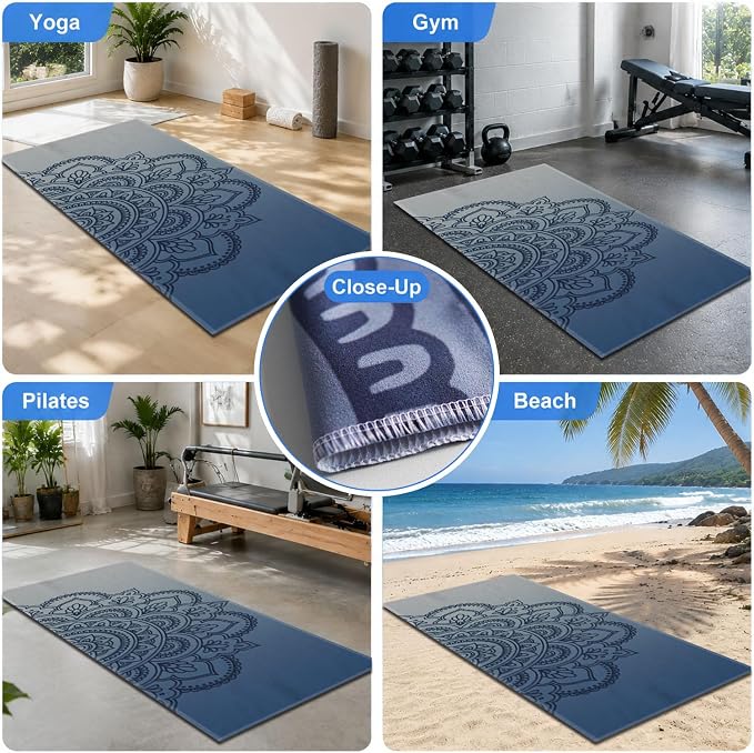 Yoga Mat Towel, Hot Yoga Non Slip with 4 Corner Pockets, 74 x 26 in | Soft Absorbent Microfiber With Four Corner Pockets, Fits Over Yoga Mats For Hot Yoga, Pilates, Gym, And Travel