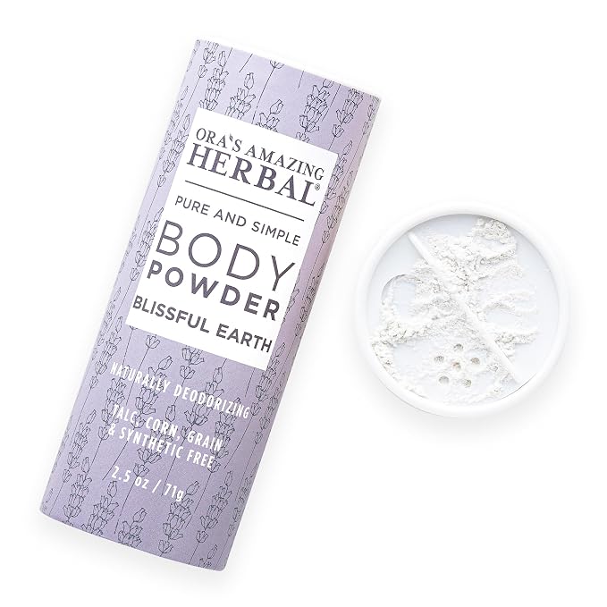 Talc Free Body Dusting Powder for Women, Lavender Clary Sage Vetiver Essential Oils, Cornstarch Free Arrowroot Talcum Powder, Waxing Bath Sugaring Powder, Ora’s Amazing Herbal, Blissful Earth 2.5 oz