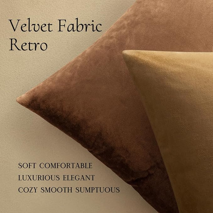 MIULEE Velvet Throw Pillow Covers 18x18 Inch Pack of 2 Chocolate | Soft Solid Decorative Pillow Covers, Modern Luxury Home Decor, for Couch Chair Sofa Bedroom Livingroom