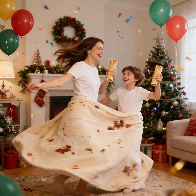 SeaRoomy 80 inches Burrito Tortilla Blanket, Funny Food Big Throw Blanket | Novelty White Elephant Christmas Birthday Gifts, Gag Gifts for Adult Women Men, Soft Fluffy Flannel, Double Sided