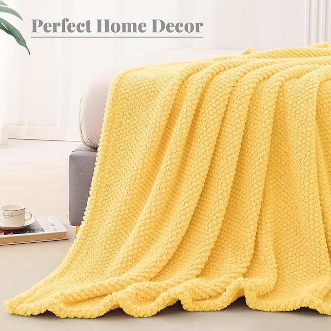 Whale Flotilla Soft Fleece Queen Size Bed Blanket, Yellow | 90x90 Inch, Suitable for Bed, Fluffy Fuzzy Jacquard Blankets for All Season, Lightweight and Cozy
