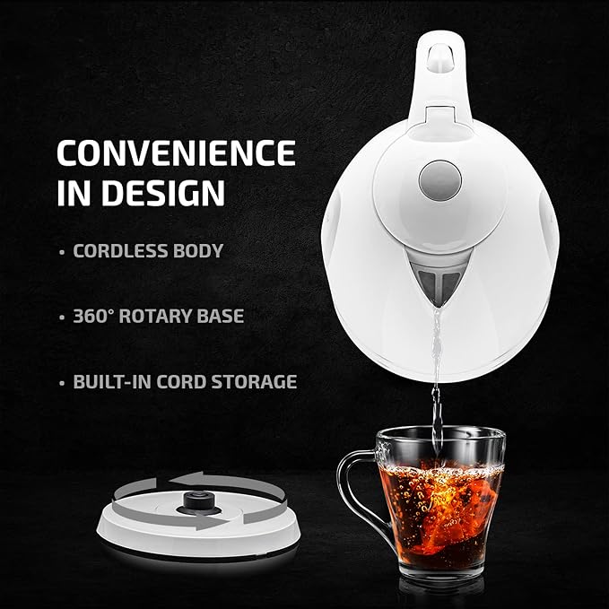OVENTE Electric Kettle,1.7L Fast Boiling Water Heater for Coffee or Tea,BPA Free with Water Level Gauge,Auto Shut-Off,Boil-Dry Protection,Indicator Light and Removable Filter,White KP72W,(Pack of 12)