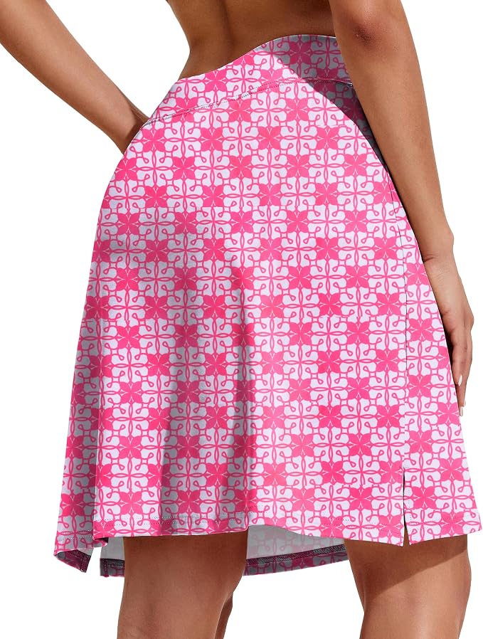 COOrun Women's 20" Knee Length Skirts High Waisted Golf Skorts with Pockets | Soft, Quick Dry, Split Hem, Built-in Shorts, A-line, Modest Skirts, for Golf Athletic Tennis Work Casual