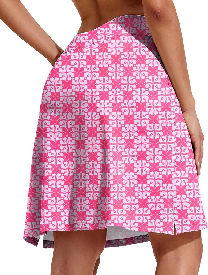 COOrun Women's 20" Knee Length Skirts High Waisted Golf Skorts with Pockets | Soft, Quick Dry, Split Hem, Built-in Shorts, A-line, Modest Skirts, for Golf Athletic Tennis Work Casual