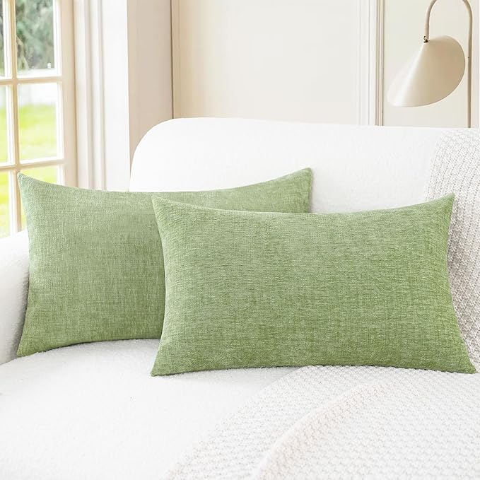 CaliTime Decorative Couch Throw Pillow Covers 26 X 16 Inches Sage Green | Pack of 2, Cozy Chenille Cushion Cases for Sofa Bed Living Room Farmhouse Home