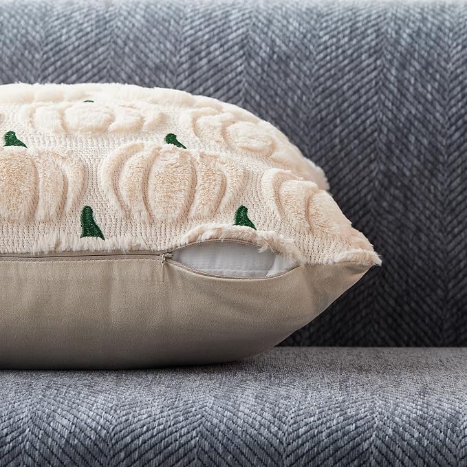 DFXSZ Fall Pillow Covers 20x20 2Pcs Beige Green Pumpkin Fall Decorations | Fall decor Set of 2 Throw Pillow Cases Soft Plush Faux Fur Wool Couch Cushion for Chair Sofa Bedroom Living Room Home Decor