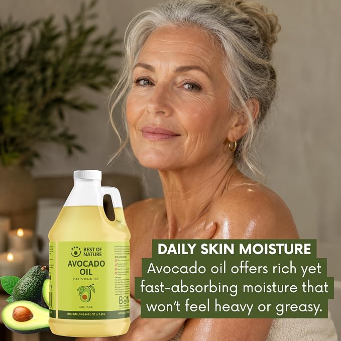 Best of Nature 100% Pure Avocado Oil – Natural Massage Oil, Moisturizing Body & Hair Oil, Unscented Skincare & Carrier for Essential Oils, Bulk Size Available (8 Fl Oz)