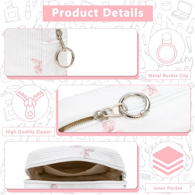 Period Bag for Girls, Corduroy Sanitary Napkin Storage Bag, Period Pouch & Tampon Holder, Feminine Care Organizer（Pink Bow）