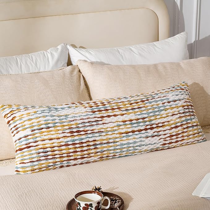 Boho Chenille Pillow Cover Decorative Tufted Pillowcase for Couch Bed Sofa Bedroom Living Room Modern 14 x 36-Inch Brown