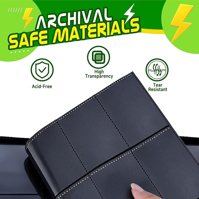 Trading Card Binder 9 Pocket,900 Pocket Card Collection Binder with 50 Removable Sleeves,PU Waterproof Top Card Book,3-Ring Zipper Collectible Trading Card Album for MTG/TCG/Card Holder Gift(Green)