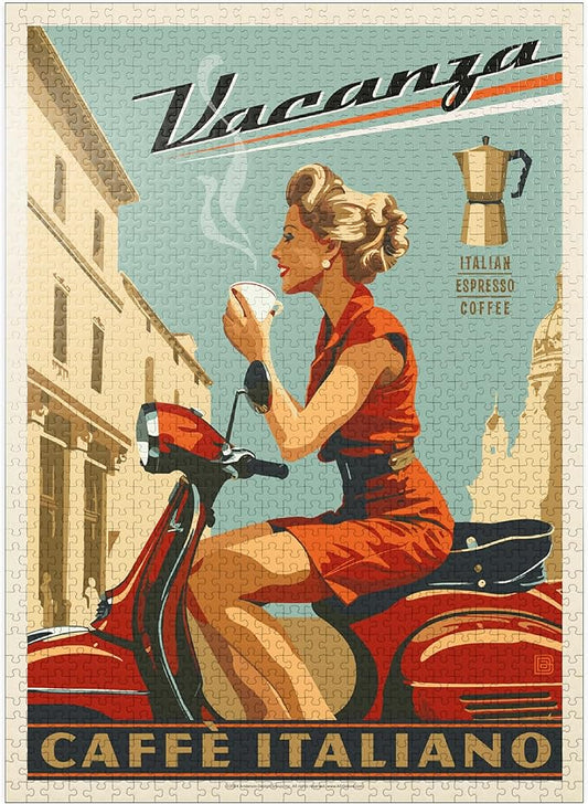 MyPuzzle Vacanza Italiana Coffee, Vintage Poster - Premium 1000 Piece Jigsaw Puzzle for Adults