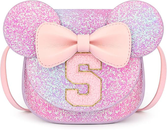mibasies Toddler Purse Girl Gifts: Girls Birthday Gifts for 3-8 - Toys for Ages 2-4 Girls Mouse Ears Purse, Purple Rainbow, Letter S