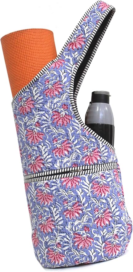 INDIAN CRAFT CASTLE Yoga Mat Bag | Tote Mat Bag | Sling Yoga Tote w/Large Side Pocket & Zipper Pocket | Yoga Mat Carrier Fits Most Size Mats