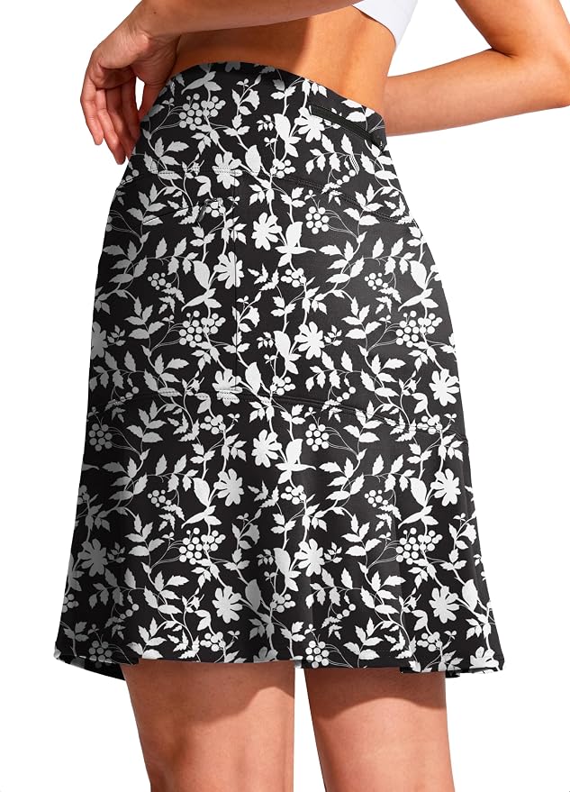 19" Ruffled Golf Skirts for Women | 3 Zipper Pockets, Knee Length, High Waisted, Long Skorts for Athletic, Casual, Tennis, Pickleball