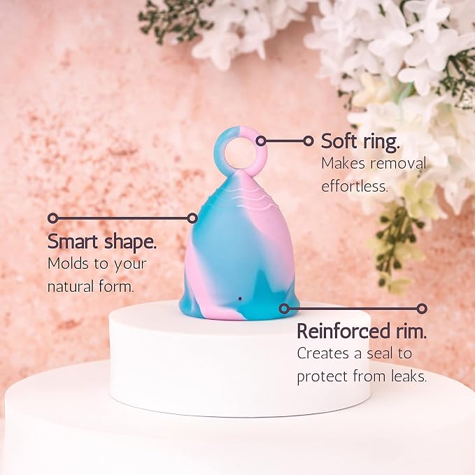 Menstrual Cup with Ring Easy Removal (Small) - 12 Hr Protection No Leak Soft Flexible - 100% Medical Grade Silicone - Safe and Sustainable Tampon and Pad Alternative - Reusable