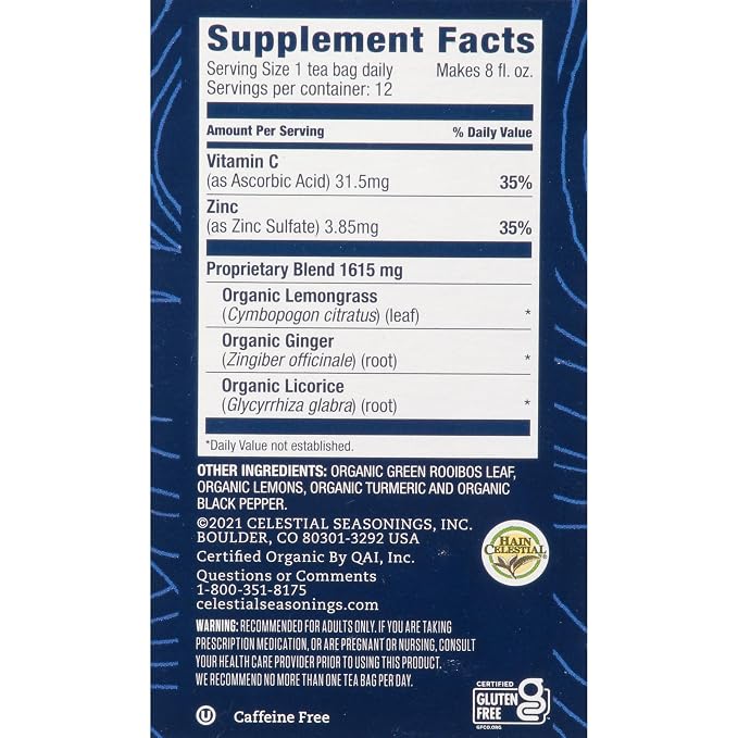 Celestial Seasonings TeaWell Herbal Tea, Lemon Ginger, Caffeine Free Organic Wellness Tea, 12 Tea Bags (Pack of 2)
