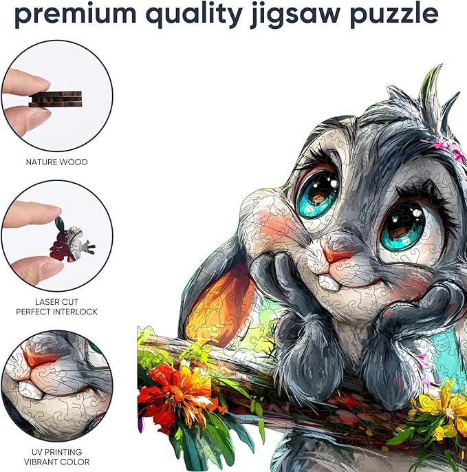 Qiuenisray 500 Piece Easter Puzzles for Adults, Wooden Rabbit Jigsaw Puzzles, FSC Certified Royal Unique Shape Animal Puzzle, Creative Gift for Family Game 17.7x18.1 in