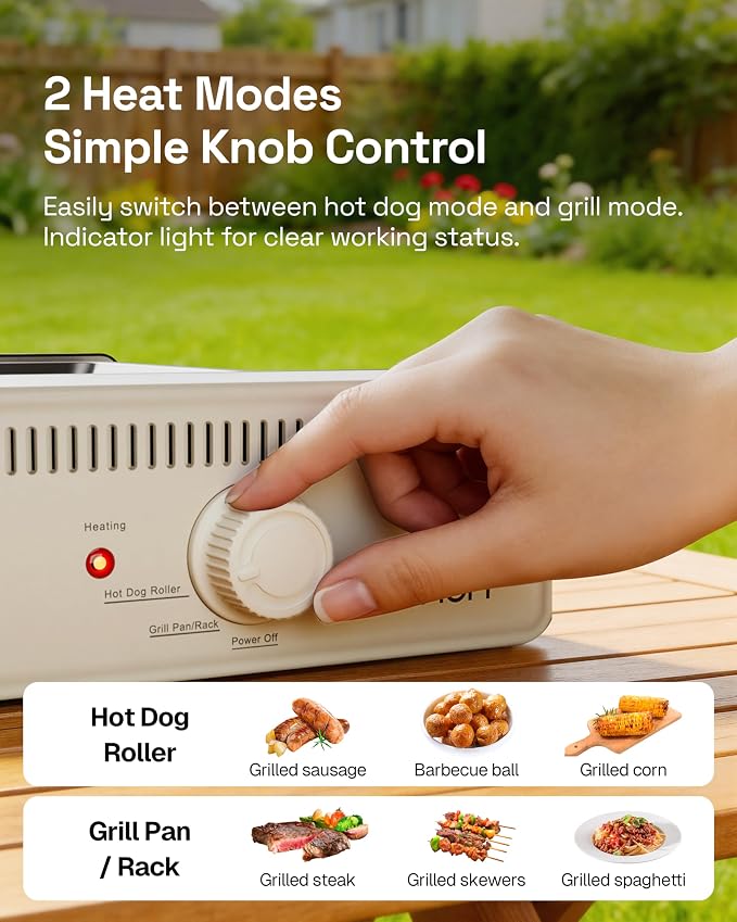 HBN Indoor Grill and Electric Griddle, 3-in-1 Smokeless Indoor Grill with Grill Rack & Nonstick Griddle & Sausage Grill Korean BBQ grill for Kitchen, Dishwasher Safe, 400F (Beige)