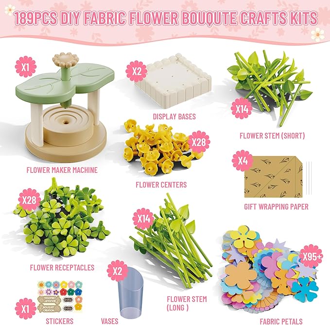 Crafts for Girls 8-12,Craft Kits DIY Fabric Flower Bouquet,Build Your Own Flowers,Toys for 8-12 Years Old,Educational Arts & Crafts Activity, Gardening Pretend Play, 8-12 Year Old Girl Birthday Gifts