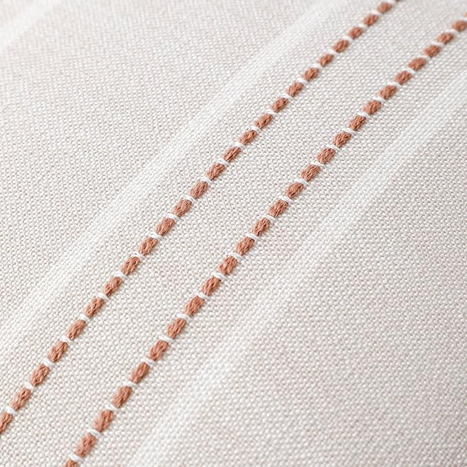 Hckot Terracotta Throw Pillow Covers 16x16 Set of 2 Striped Pillow Covers | Farmhouse Decorative Pillows Textured Linen Square Cushion Covers for Sofa Couch Bed Living Room Decor(Camel)