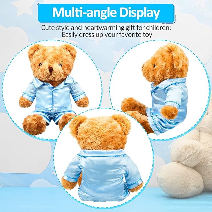 Civaner 2 Pack Blue and Pink Bear Clothes Outfit, Fit Most 12-16 Inch Bears Stuffed Animal Pajamas Plushie Clothes for Stuffed Animals, Pre-Kindergarten Toys(Solid Style)