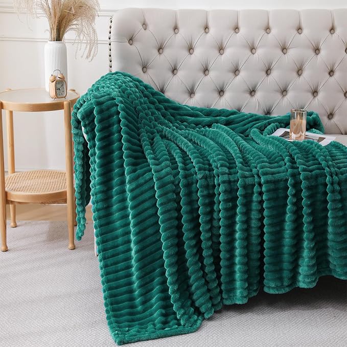 Teal Throw Blanket for Couch Sofa 60x80 inches Striped Design | Fleece Blankets Room Home Decor Lightweight Plush Soft Cozy Gifts for Women Mom