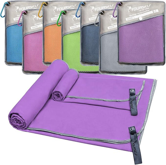 SYOURSELF 2 Pack Microfiber Camping Towel, Quick Dry Towel, Soft Absorbent Compact Travel Gym Workout Sweat Towel for Beach Yoga Swim Travel Camping Hiking Backpack Essentials (XL:72"x32"+12"x24")