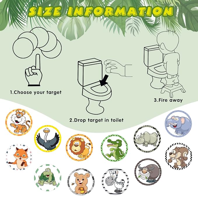 Eersida 120 Pcs Toilet Targets for Potty Training Boy Pee Tinkle Target Travel Potties Flushable Car Animal Potty Training Sticker You Pee on Toilet Aiming Target for Toddler Boy(Animal Style)