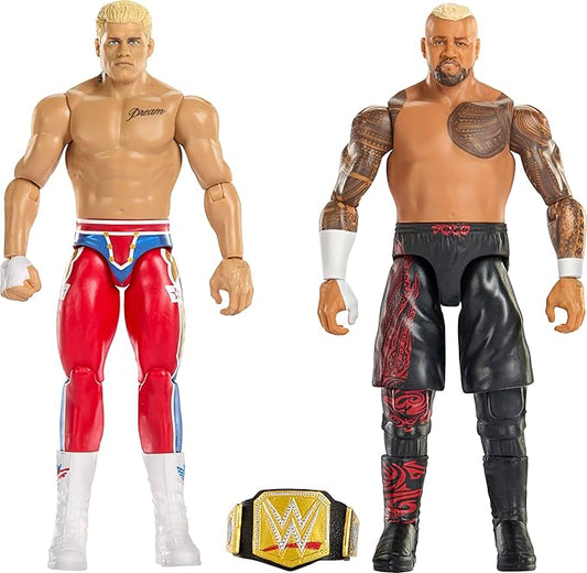 Mattel WWE Main Event Showdown Action Figures 2-Pack with Accessory, Series #24 Cody Rhodes vs Solo Sikoa Collectible Set, 6-inch