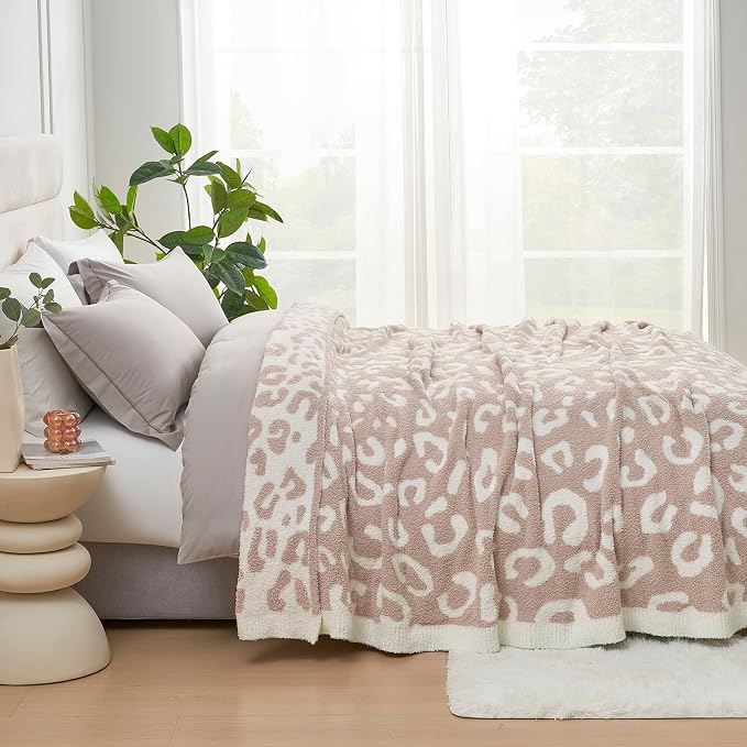 Snuggle Sac Leopard Microfiber Blanket, Queen Size Beige, 90x90 inches, Reversible Cheetah Pattern, Warm, Soft, Cozy