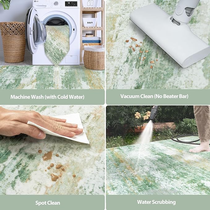 9x12 Area Rugs for Living Room Rug Washable: Abstract Large Rug for Dining Room Bedroom Carpet Non Slip 9 by 12 Indoor Modern Nursery Home Office Green