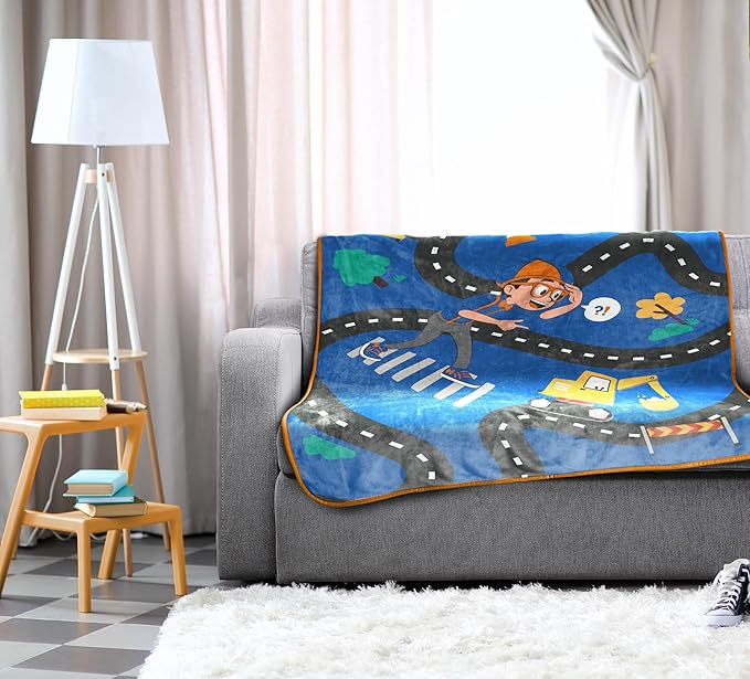 Jay Franco Kids Plush Throw Blanket – Soft & Cozy Fleece Throw for Bedroom & Couch Décor, Official Licensed Product, Blue - Blippi, 46x60 - Throw Blanket